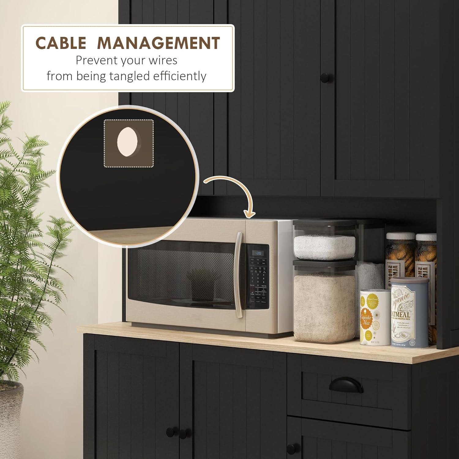 Lark Manor™ 71" Buffet With Hutch, Modern Farmhouse Kitchen Pantry Storage Cabinet With Microwave Oven Countertop, Drawer, And Cupboard, Black