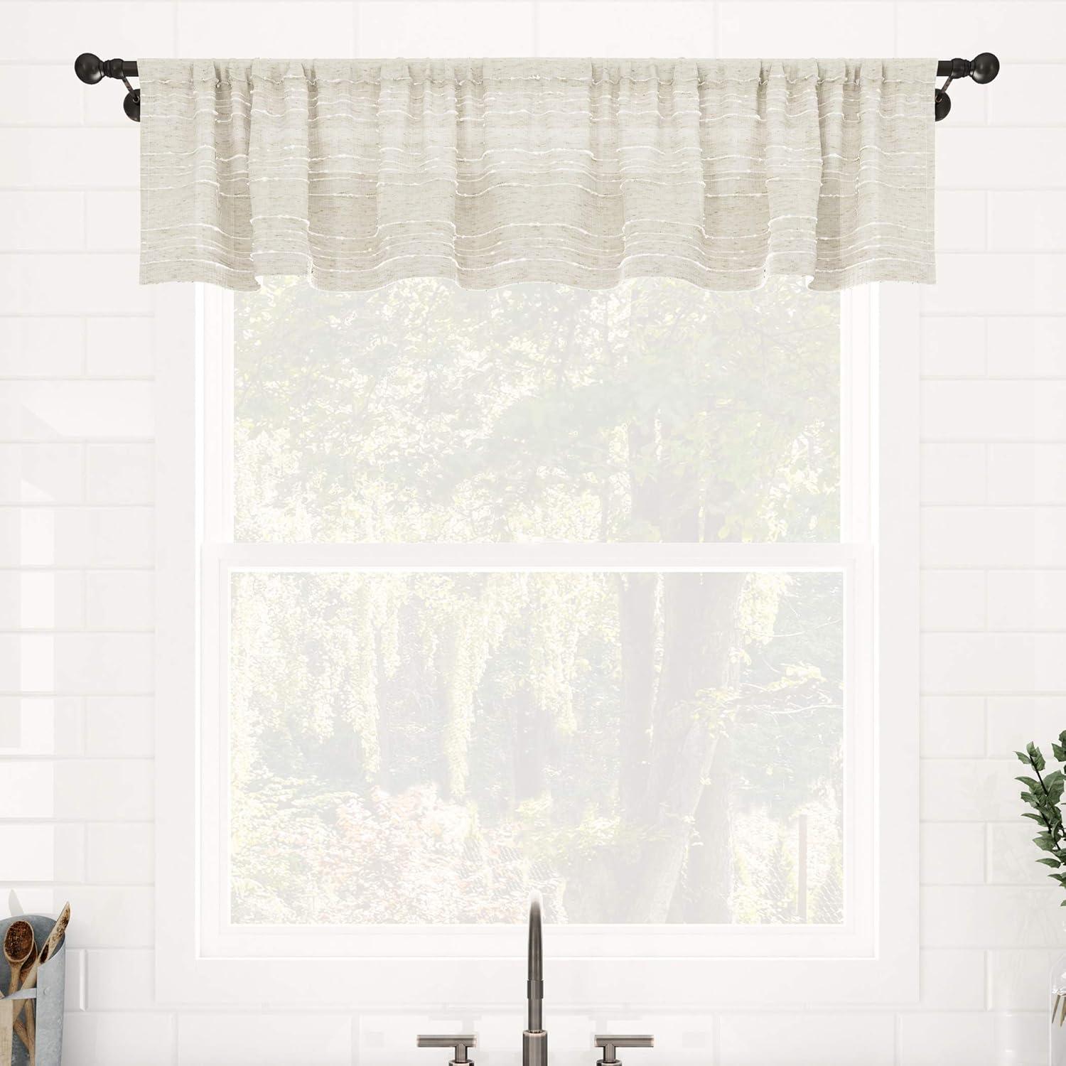 Gray Textured Slub Stripe Linen Blend Sheer Cafe Valance