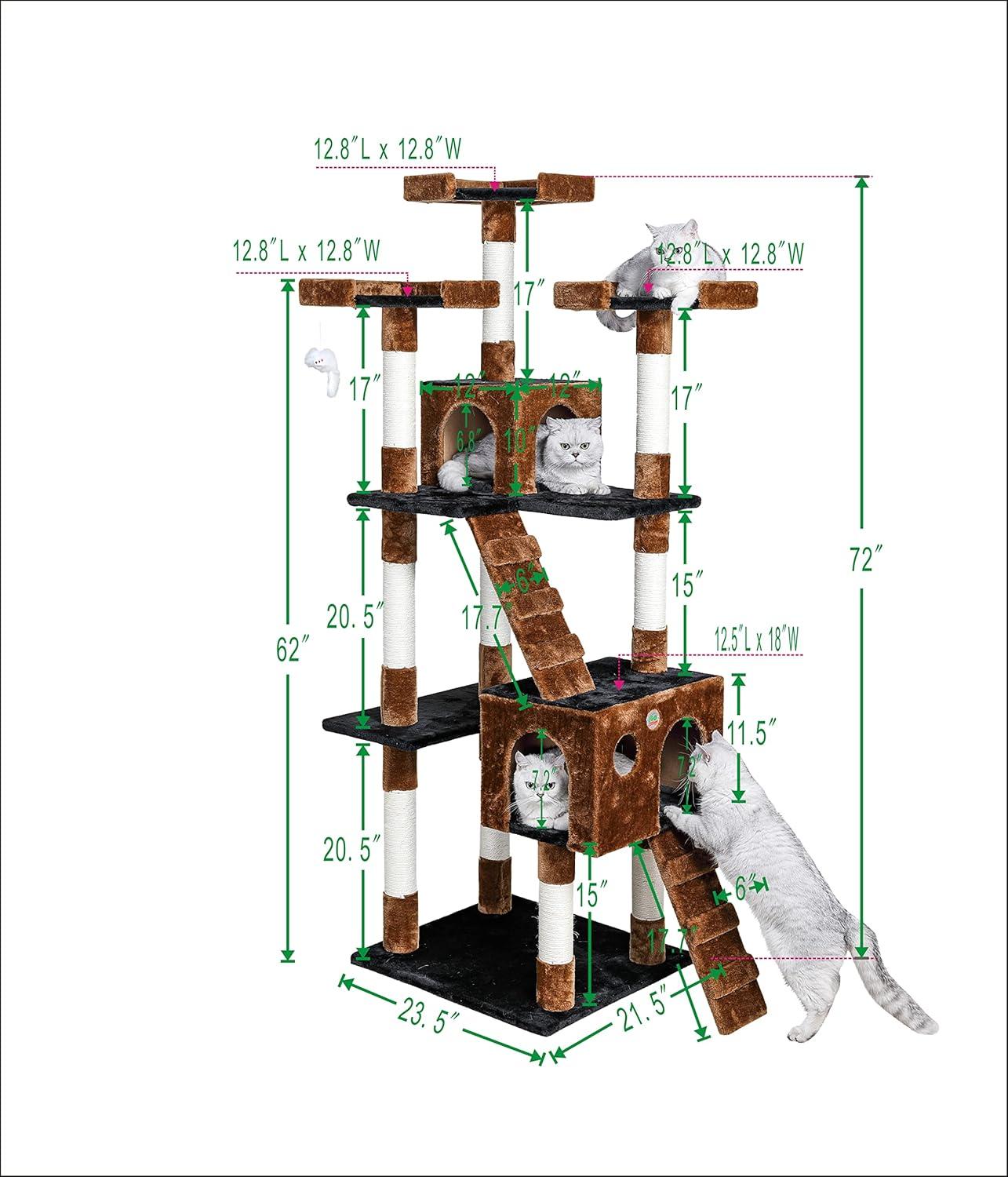 GO PET CLUB 1-Level 72" Cat Tree with Scratching Posts, Black & Brown