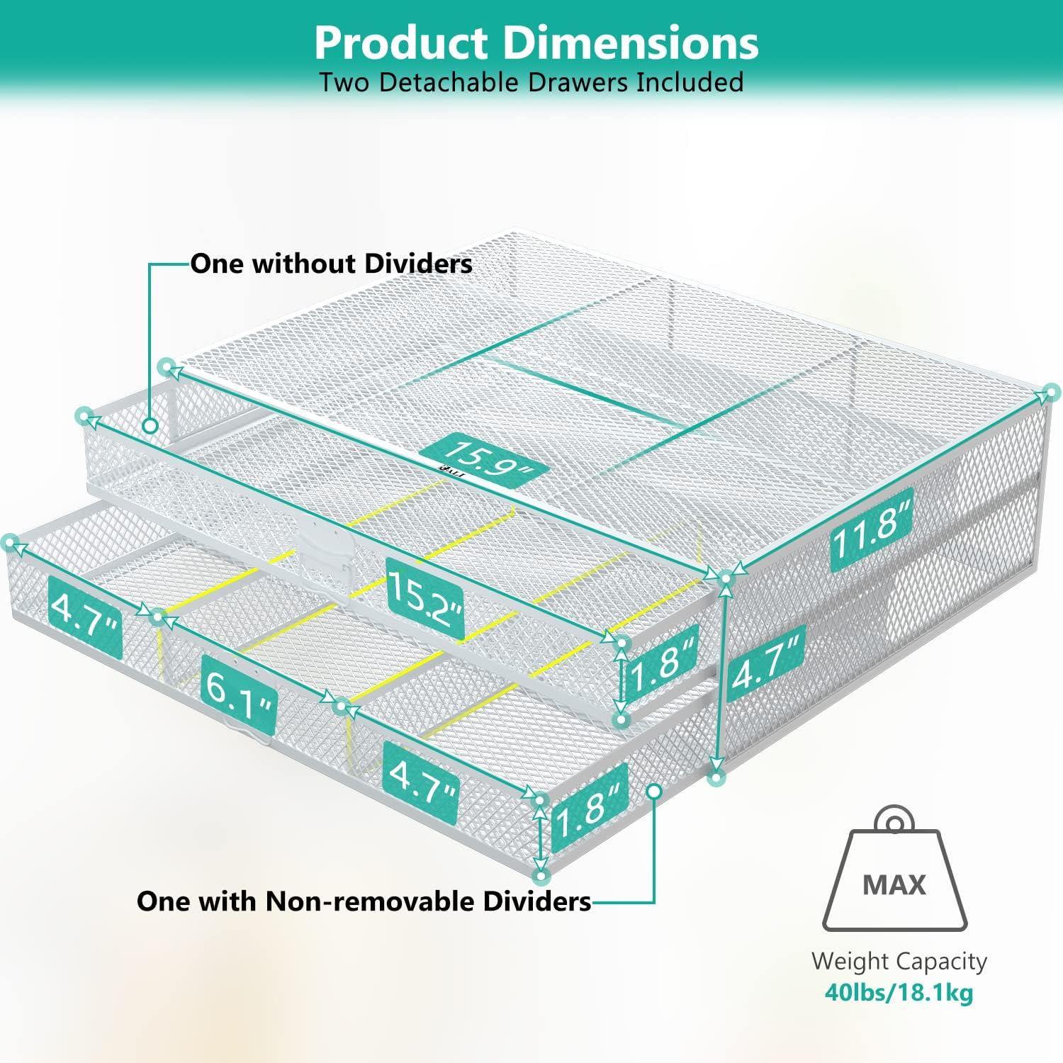 White Metal Mesh Monitor Riser with Storage Drawers