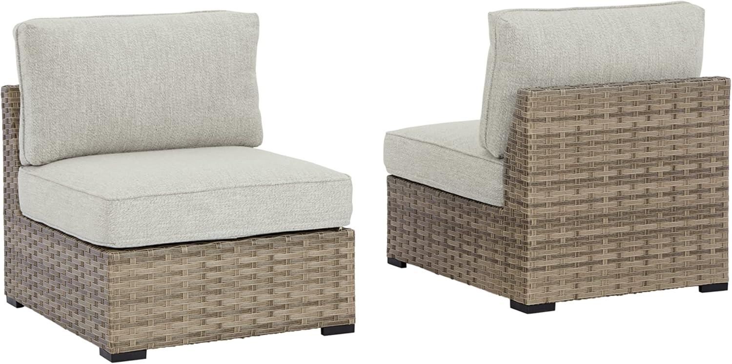 Signature Design by Ashley Contemporary Calworth Outdoor Armless Chair with Cushion (Set of 2)  Beige