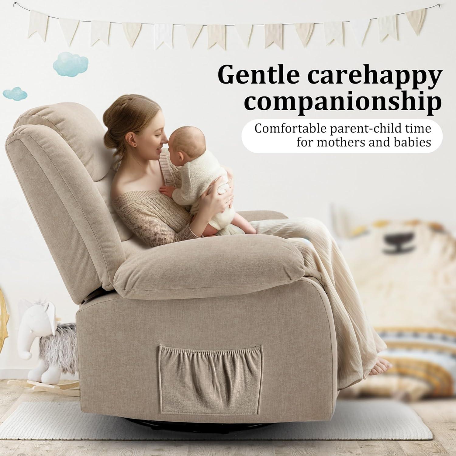 Ebern Designs Ellisse Recliner Chair, Wide Rocker Chair, Rocking Chair with Massage and Heat, 360°Swivel Rocking Chairs, Oversized Recliner for Adult