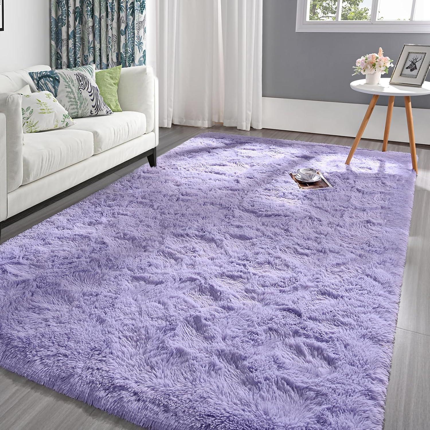 Noahas Fluffy Shaggy Rugs, 5x8 Feet Purple Plush Rugs for Girls Bedroom, Soft Kids Room Carpets, Large Bedside Rug, Upgrade Non-Slip Rugs for Children Nursery Dorm Home Decor, Purple