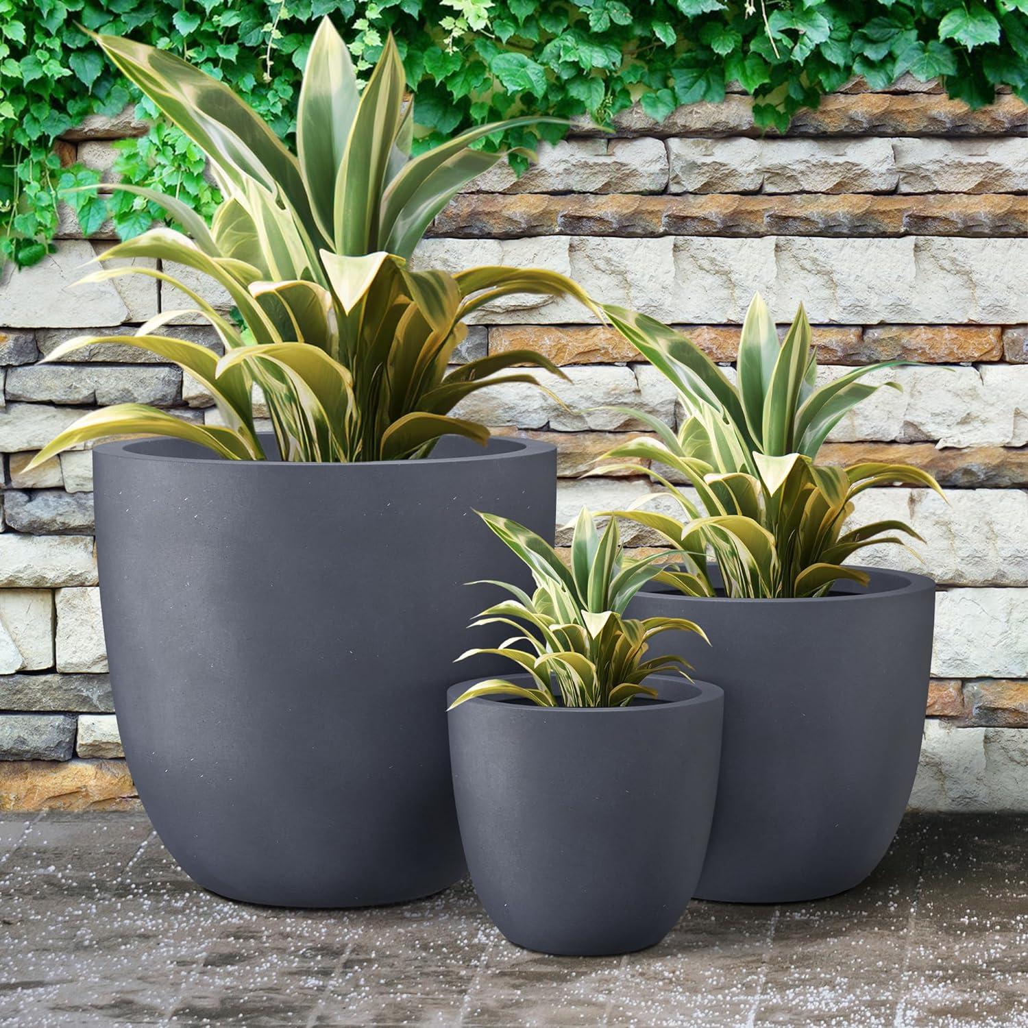 Set of 3 17" Kante Lightweight Modern Seamless Outdoor Concrete Oval Planter Charcoal Black - Rosemead Home & Garden, Inc.