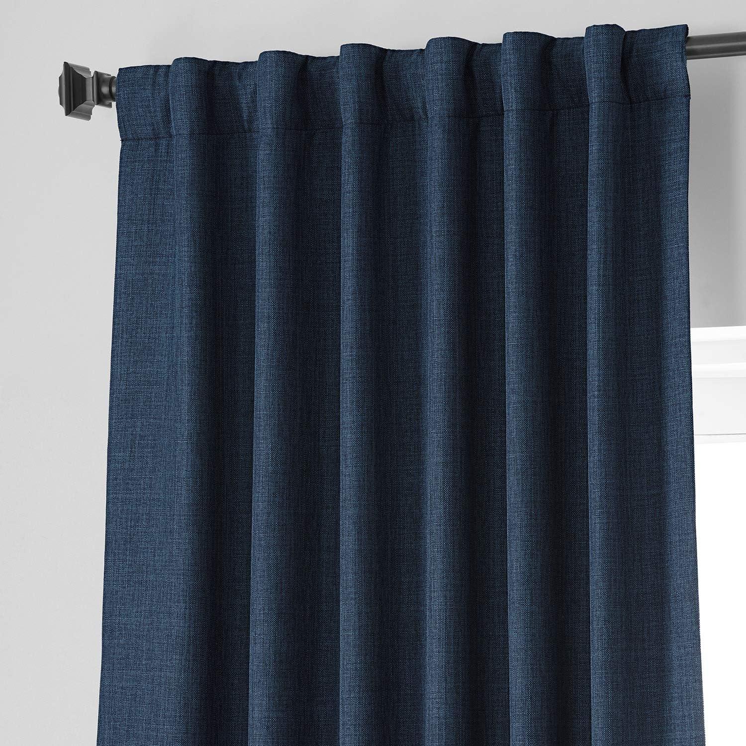Signature Voyager Blue Faux Linen Blackout Curtain (1 Panel), Voyager Blue, 50W X 84L