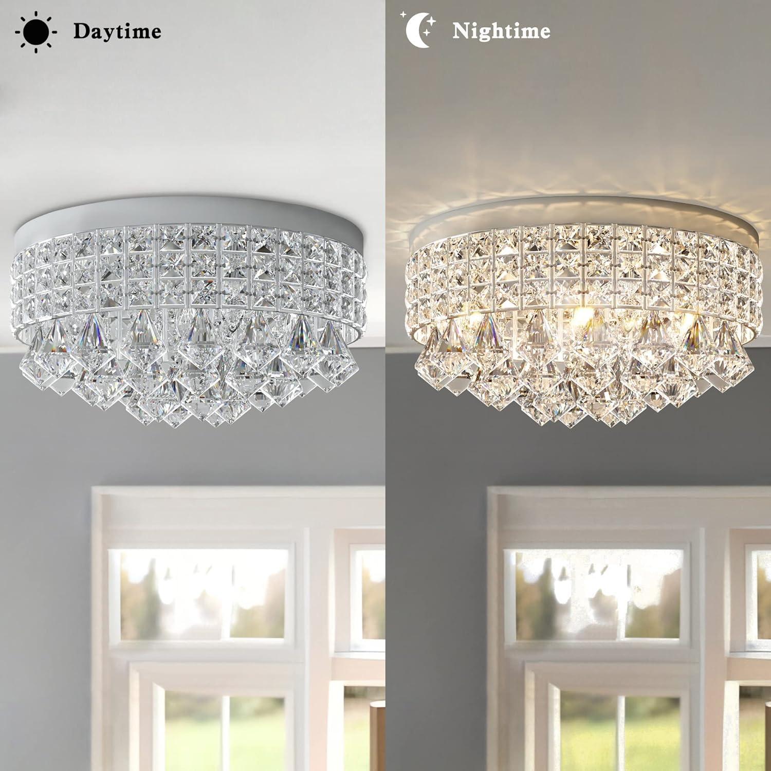 Chrome and Crystal Modern Drum Ceiling Chandelier