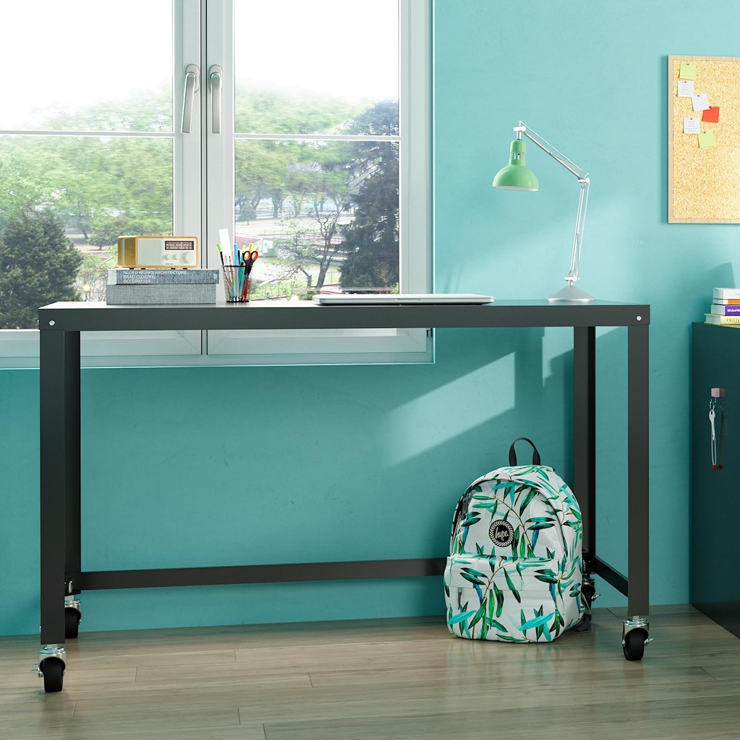 Space Solutions Mobile Desk Steel Black: Sturdy Metal Frame, No Storage, Adult Assembly Required