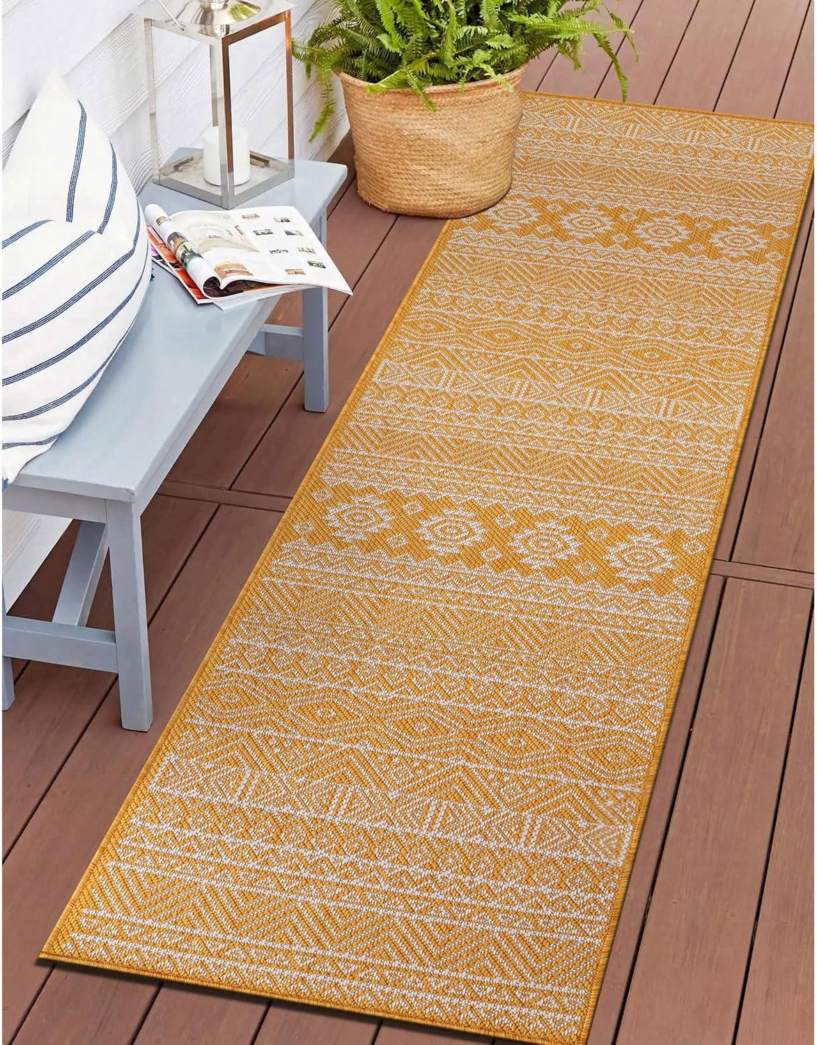 World Rug Gallery Distressed Geometric Bohemian Textured Flat Weave Indoor/Outdoor Area Rug