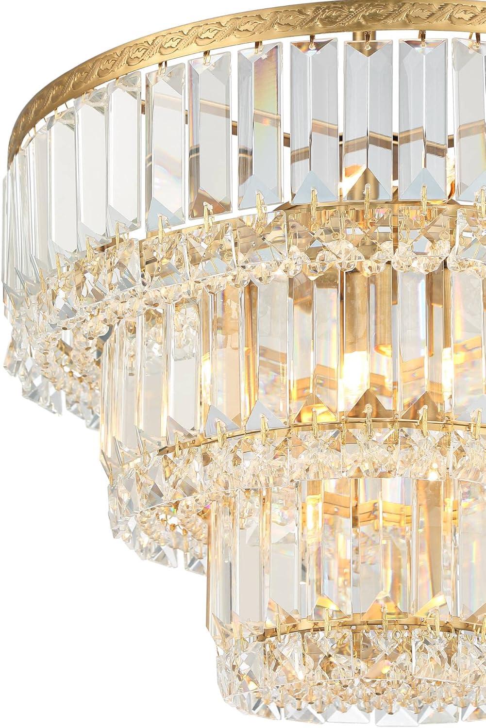 Vienna Full Spectrum Magnificence Soft Gold Chandelier 14 1/2" Wide Modern Faceted Crystal Glass 7-Light LED Fixture for Dining Room Kitchen Island