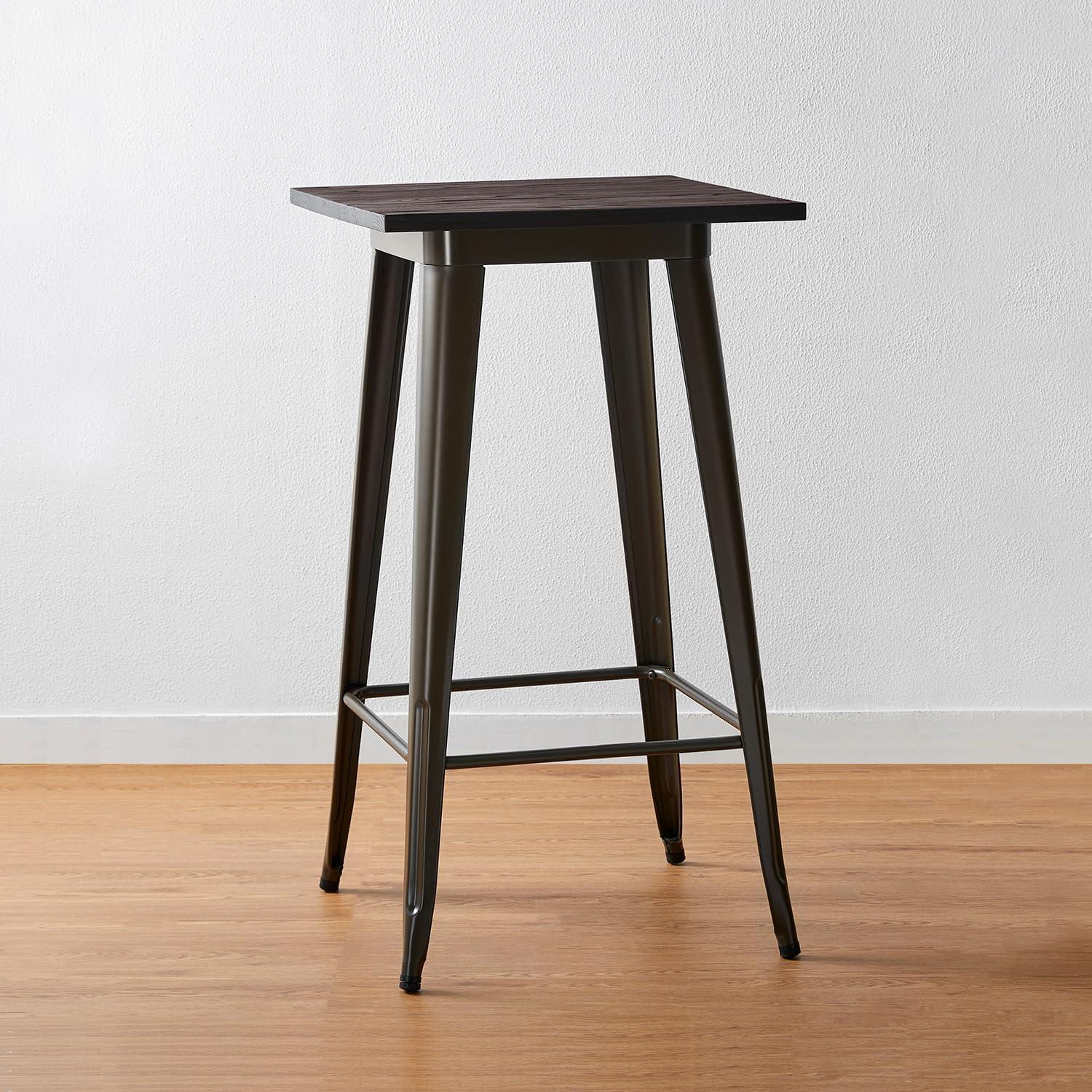 Elmwood Rustic Industrial Square Bar Table, Dark Brown, 41"