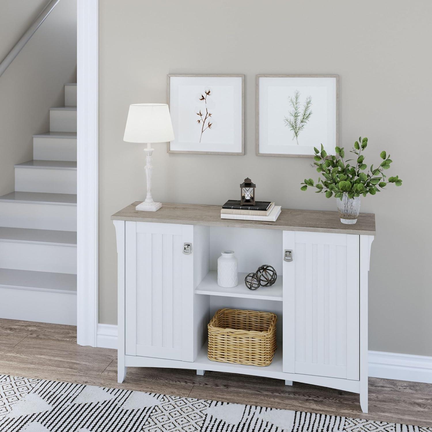 Bush Furniture Salinas Accent Storage Cabinet with Doors, Pure White & Shiplap Gray