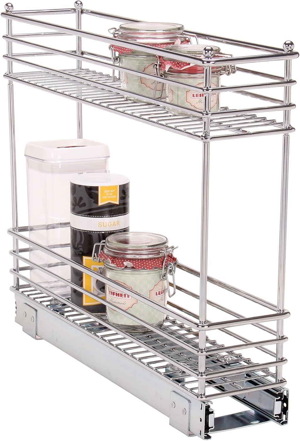 Household Essentials Glidez Multipurpose Chrome-Plated Steel Pull-Out/Slide-Out Storage Organizer for Under Cabinet Use - 2-Tier Design - Fits Standard Size Cabinet or Shelf, Chrome