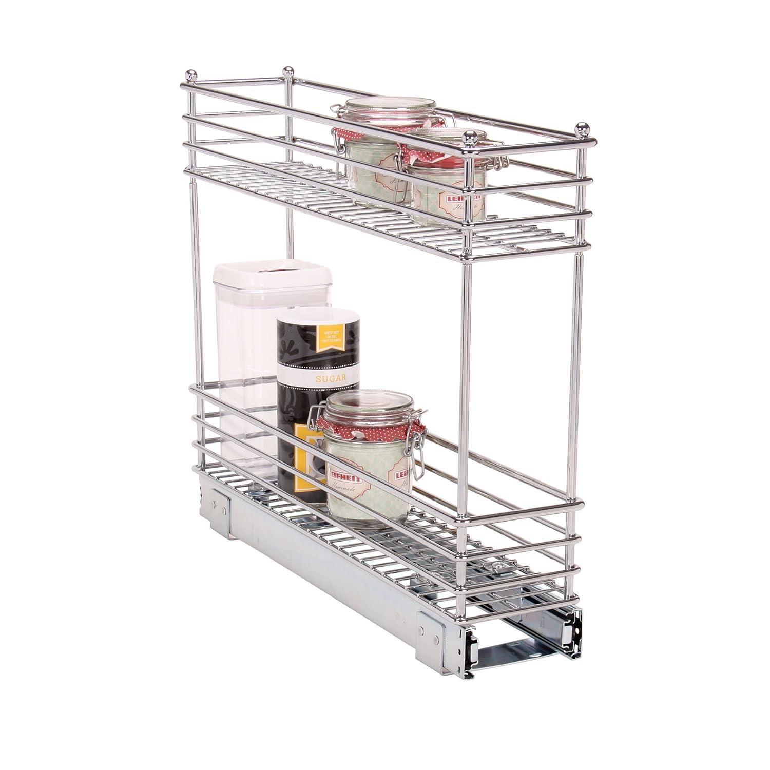 Glidez Multipurpose Chrome-Plated Steel Pull-Out/Slide-Out Storage Organizer for Under Cabinet Use - 2-Tier Design - Chrome