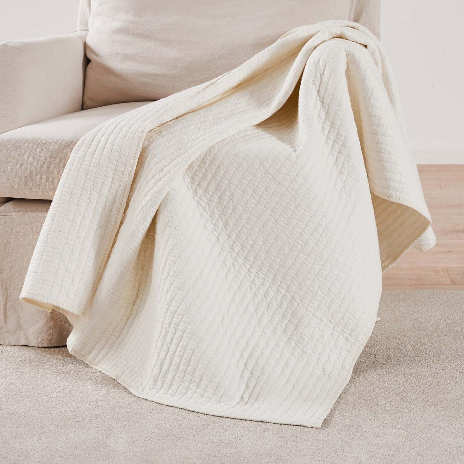 Cross Stitch Cream Throw - One Quilted Throw - Levtex Home