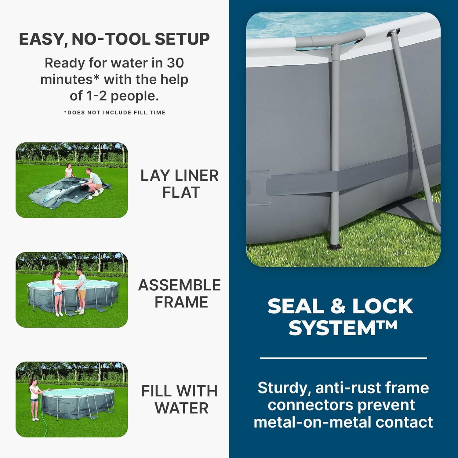 Bestway Power Steel 14' x 8'2" x 39.5" Oval Above Ground Pool Set | Includes 530gal Filter Pump, Ladder, ChemConnect Dispener