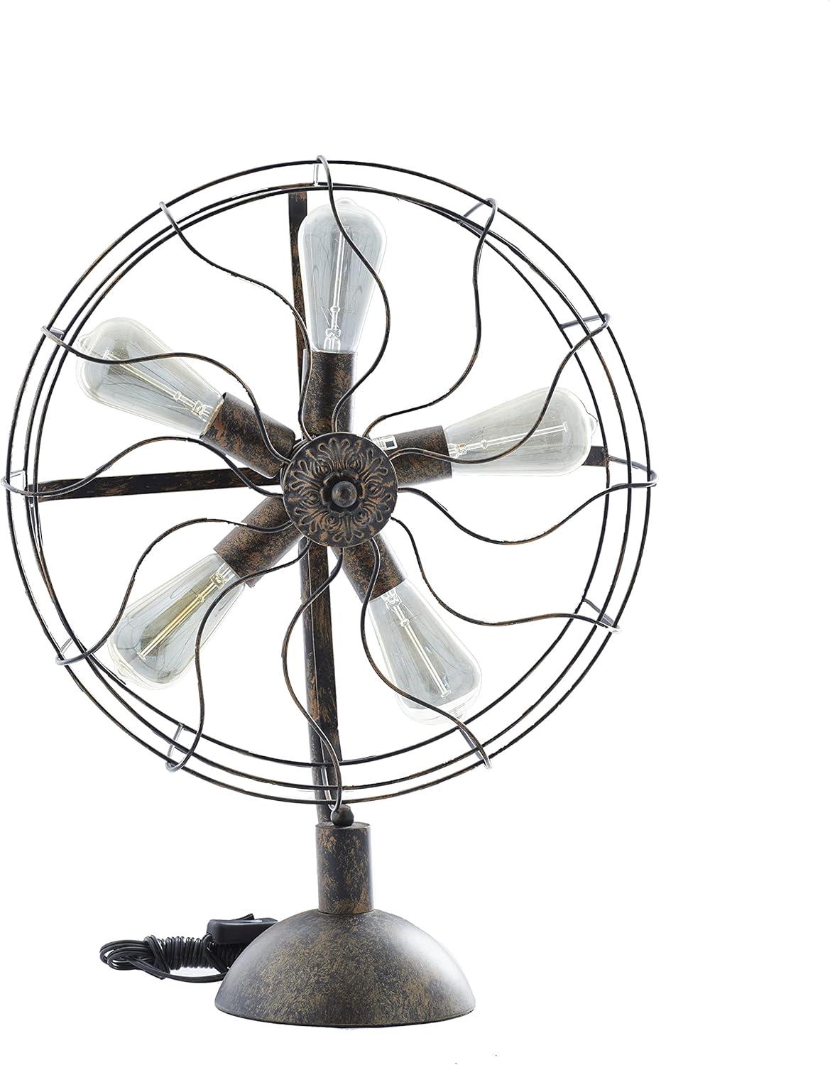 DecMode 24" 5 Light Vintage Fan Bronze Accent Lamp with Black Metal Shade