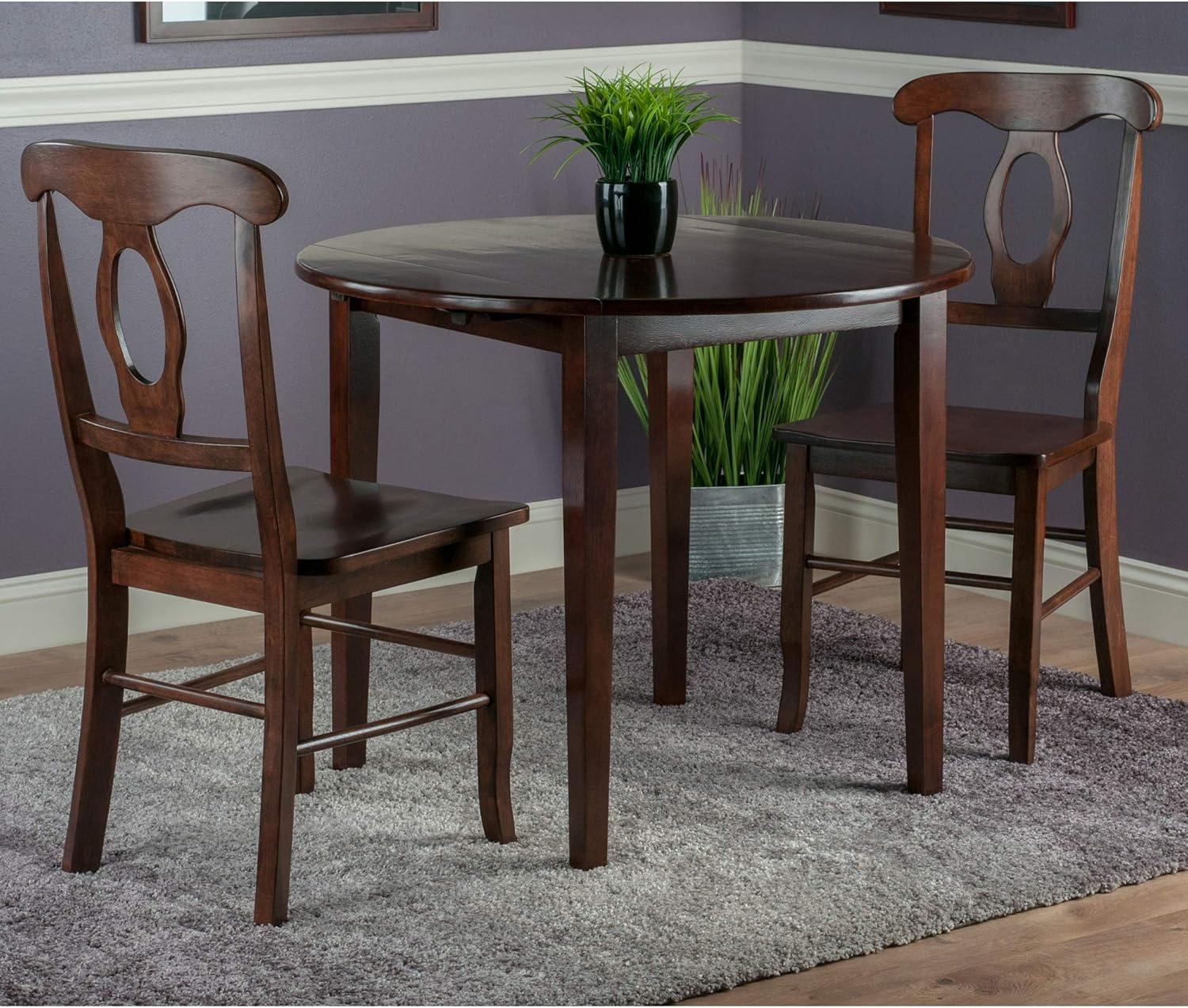 Walnut Finish Transitional Drop Leaf Dining Set with Keyhole Back Chairs