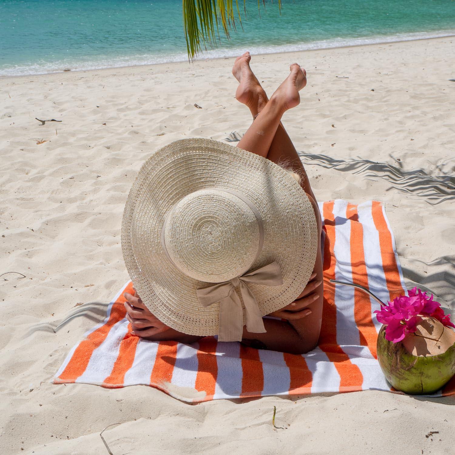 American Soft Linen Beach Towel, 100% Cotton Cabana Striped Beach Towel, 30 in by 60 in Soft Absorbent Beach Pool Towel
, Orange