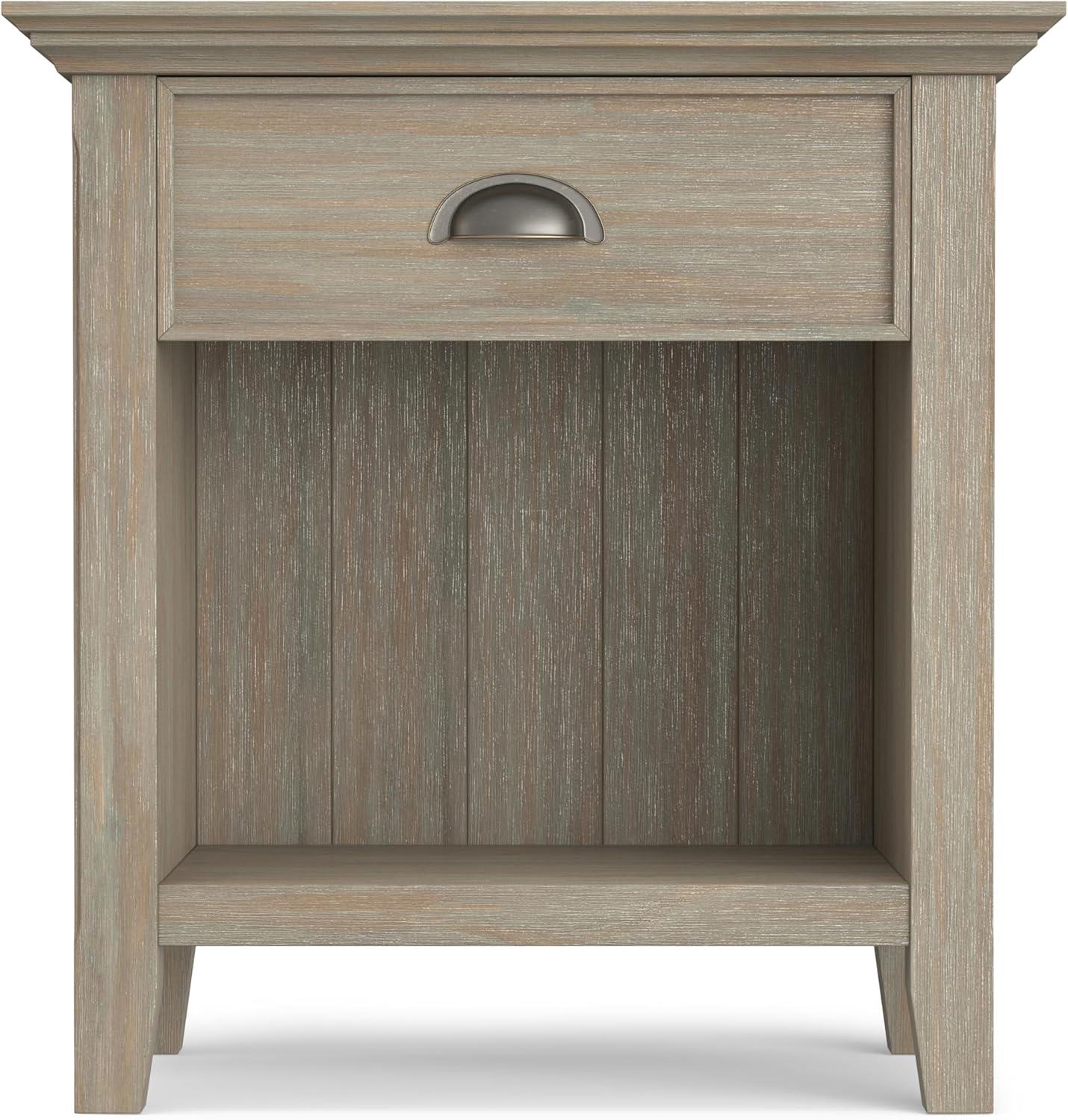 Distressed Grey Solid Pine 1-Drawer Bedside Table with Open Storage