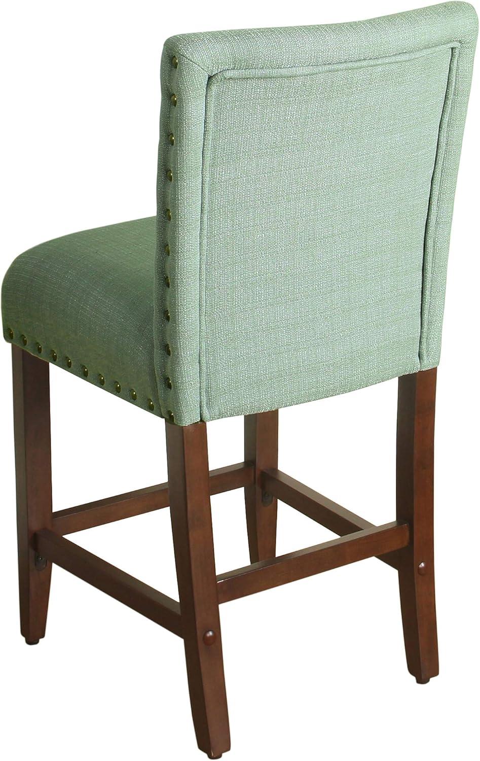 Seafoam Blue 24" Nailhead Trim Backless Wooden Counter Stool