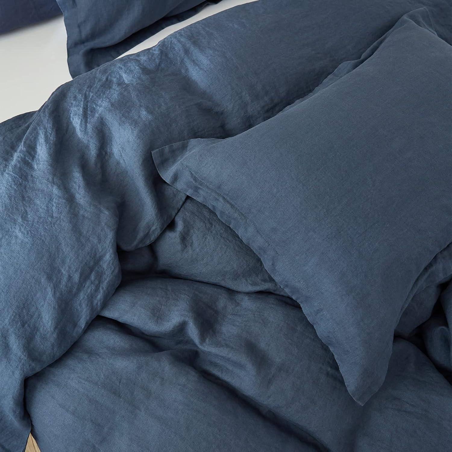 Simple&Opulence 100% French Linen Pillowcase Queen Size-Set of 2- Washed Solid Color Pillow Cases Embroidered -Soft and Durable (Linen, 20''x30'')