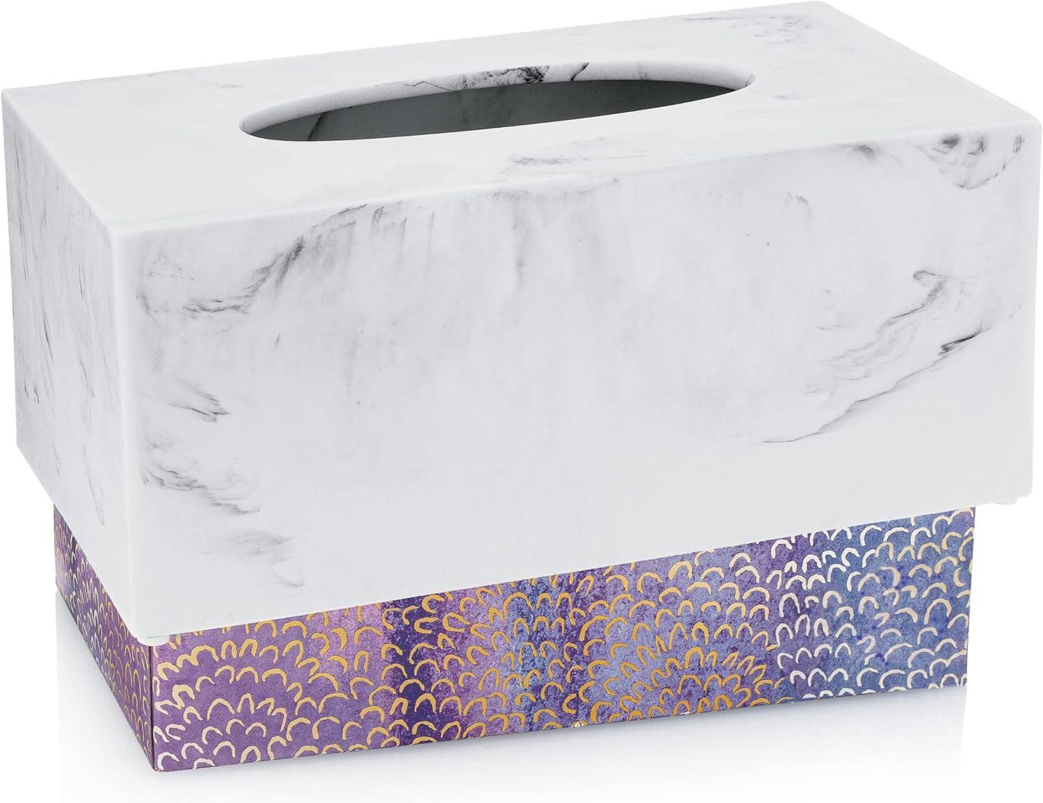 Essentra Home Rectangular Tissue Box Cover, White Marble Heavy Facial Tissue Holder – Blanc Collection