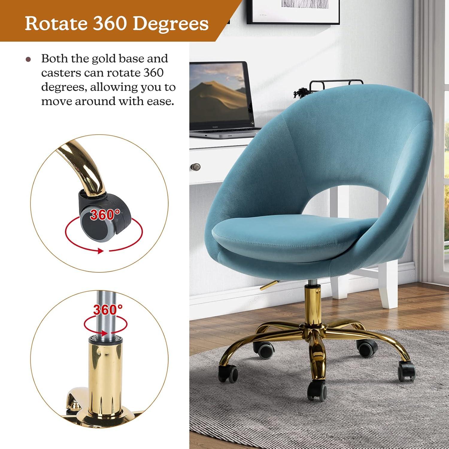 Velvet Swivel Rolling Home Office Chair Adjustable Desk Chair Fuchsia