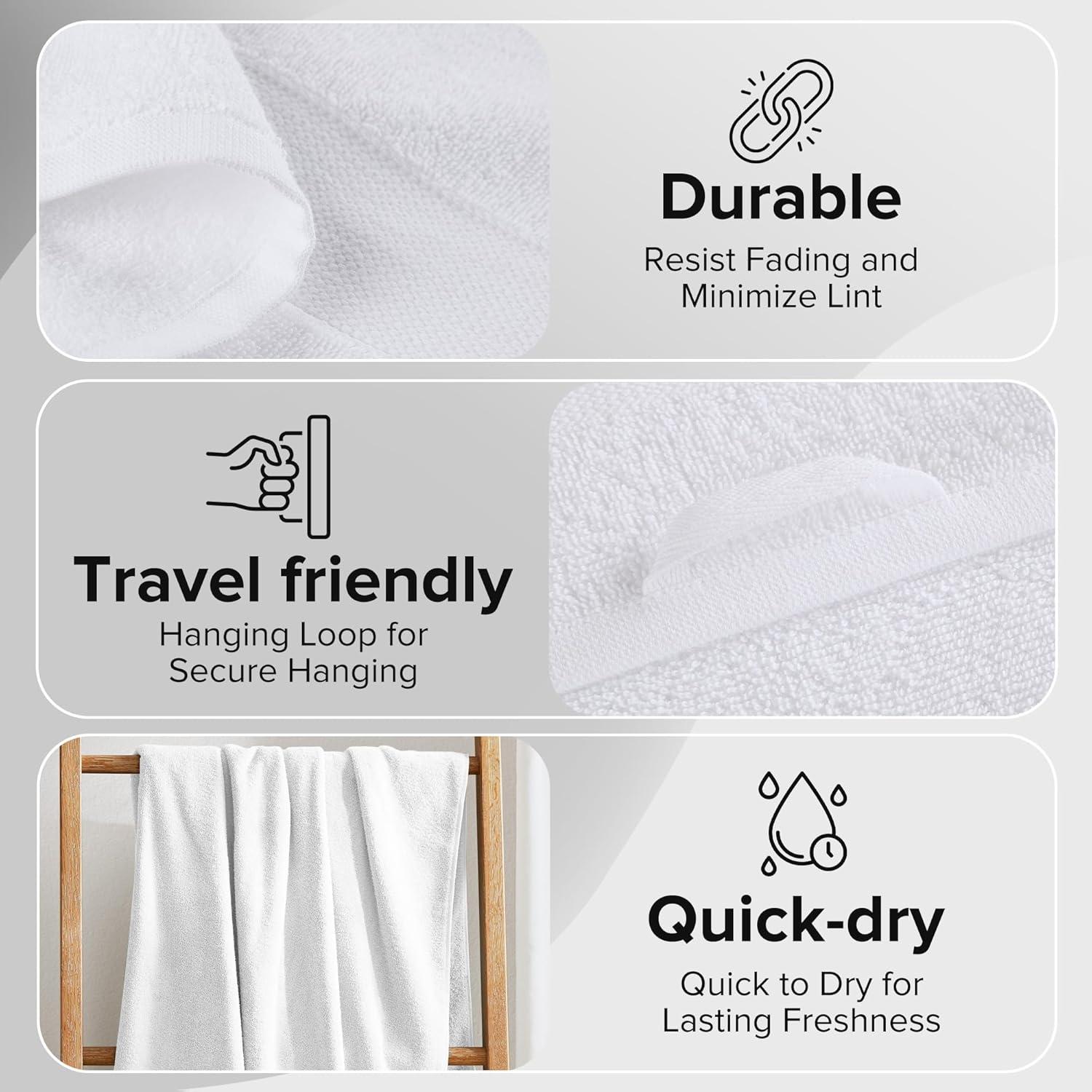 Ixir 4 Pieces Bath Towel Set for Bathroom, Turkish Towels 100% Cotton 27x54 in Extra Large Bath Towels 4-Pack, Bathroom Shower Towels, White