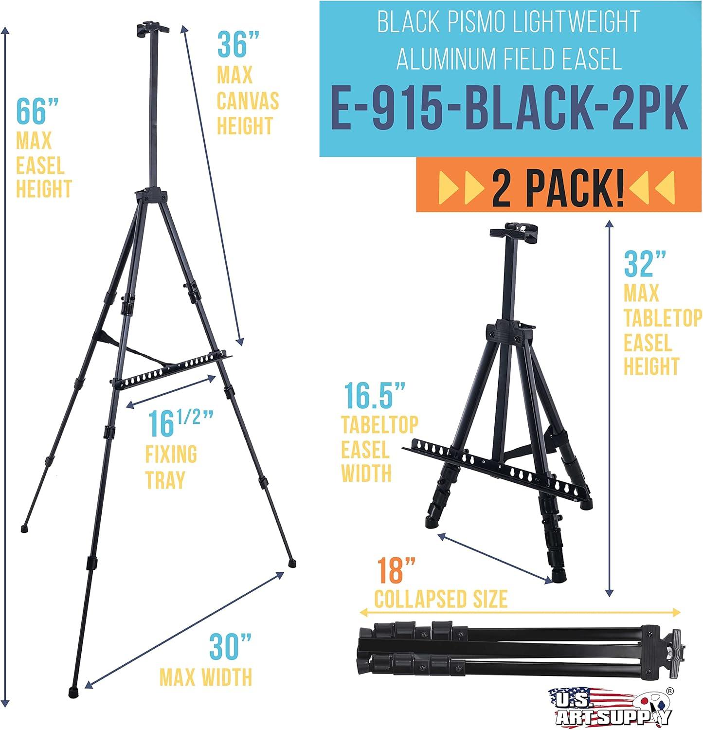 Black Aluminum Adjustable Tripod Easel Stand, 66-Inch, Pack of 2