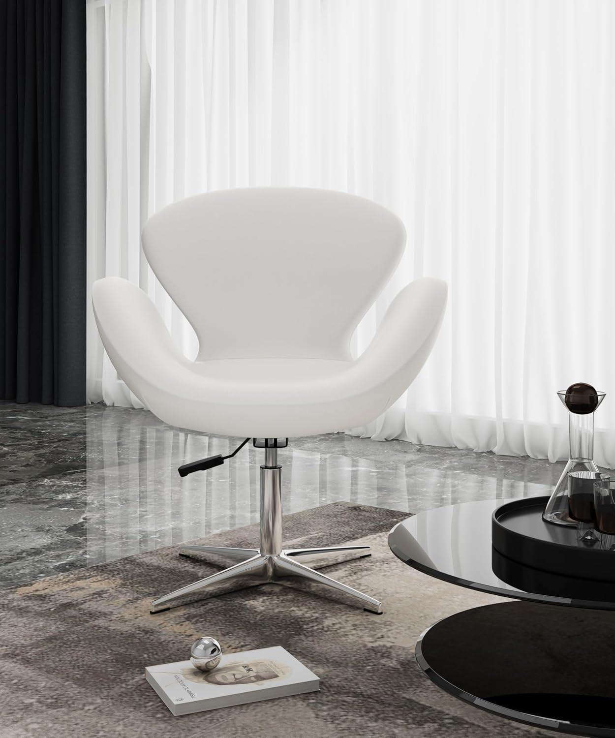Set of 2 Raspberry Faux Leather Adjustable Swivel Chairs White - Manhattan Comfort