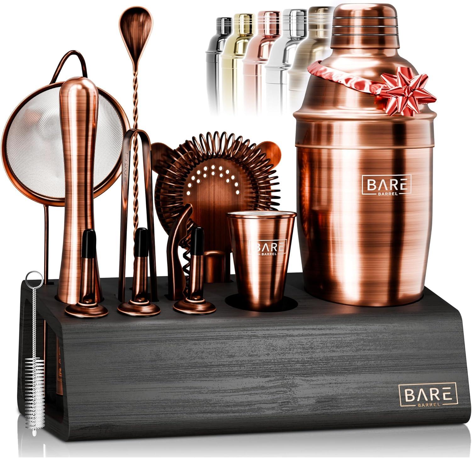 Mixology Bartender Kit Bar Set | 14-Piece Cocktail Shaker Set | Martini Barware Mixing Tools for Home Bartending | Incl. 35 Recipe Cards | Gift Set (24oz Cobbler Shaker, Gold/Black)