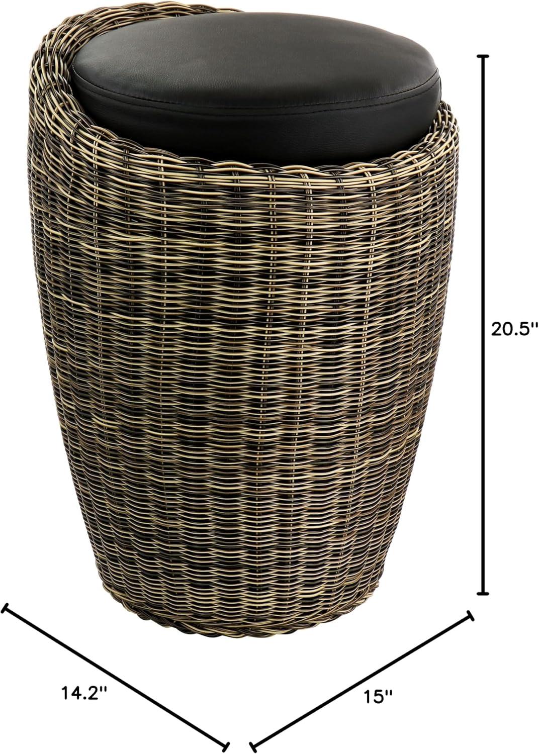 Elama 23" Brown and Black Wicker Outdoor Ottoman Chair