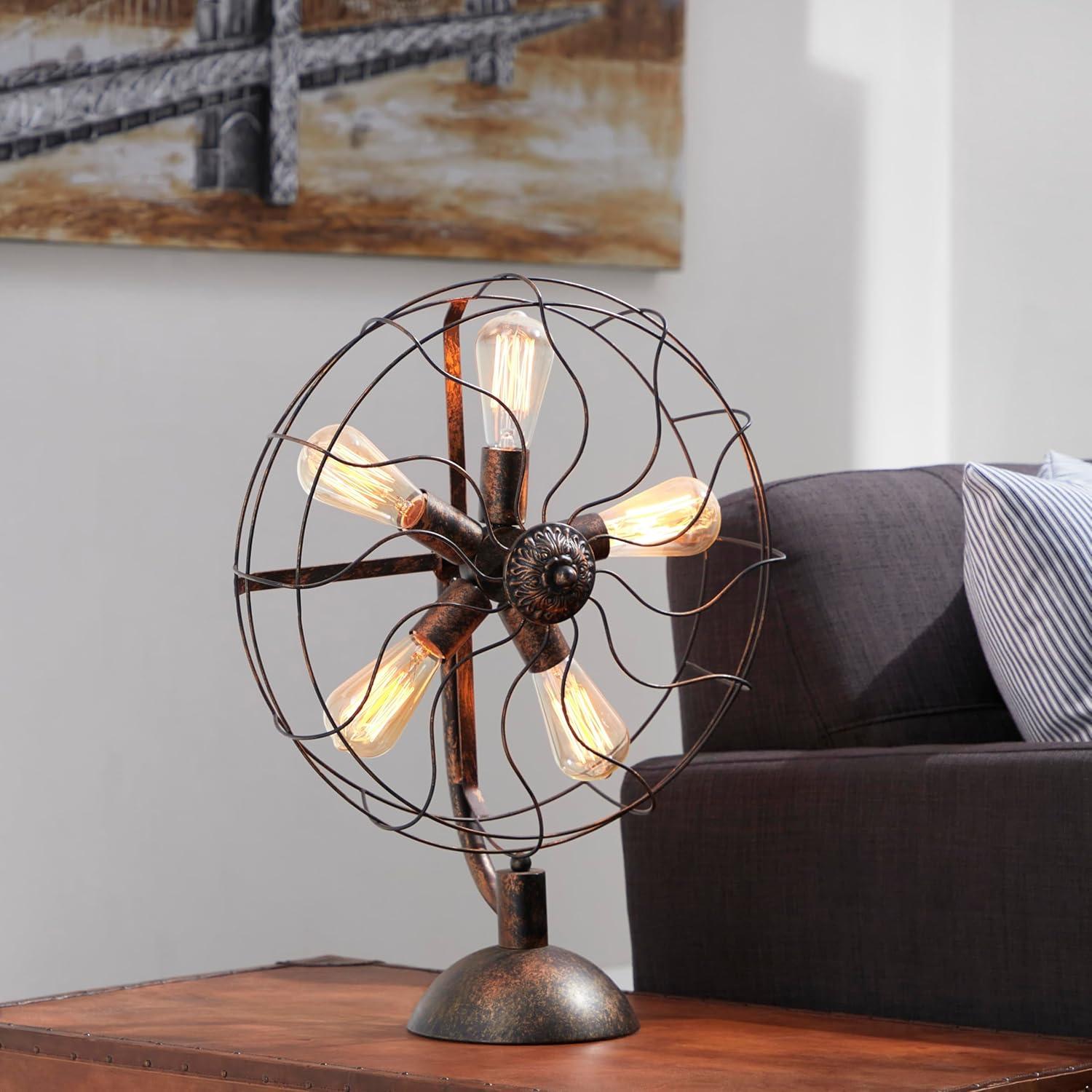 DecMode 24" 5 Light Vintage Fan Bronze Accent Lamp with Black Metal Shade
