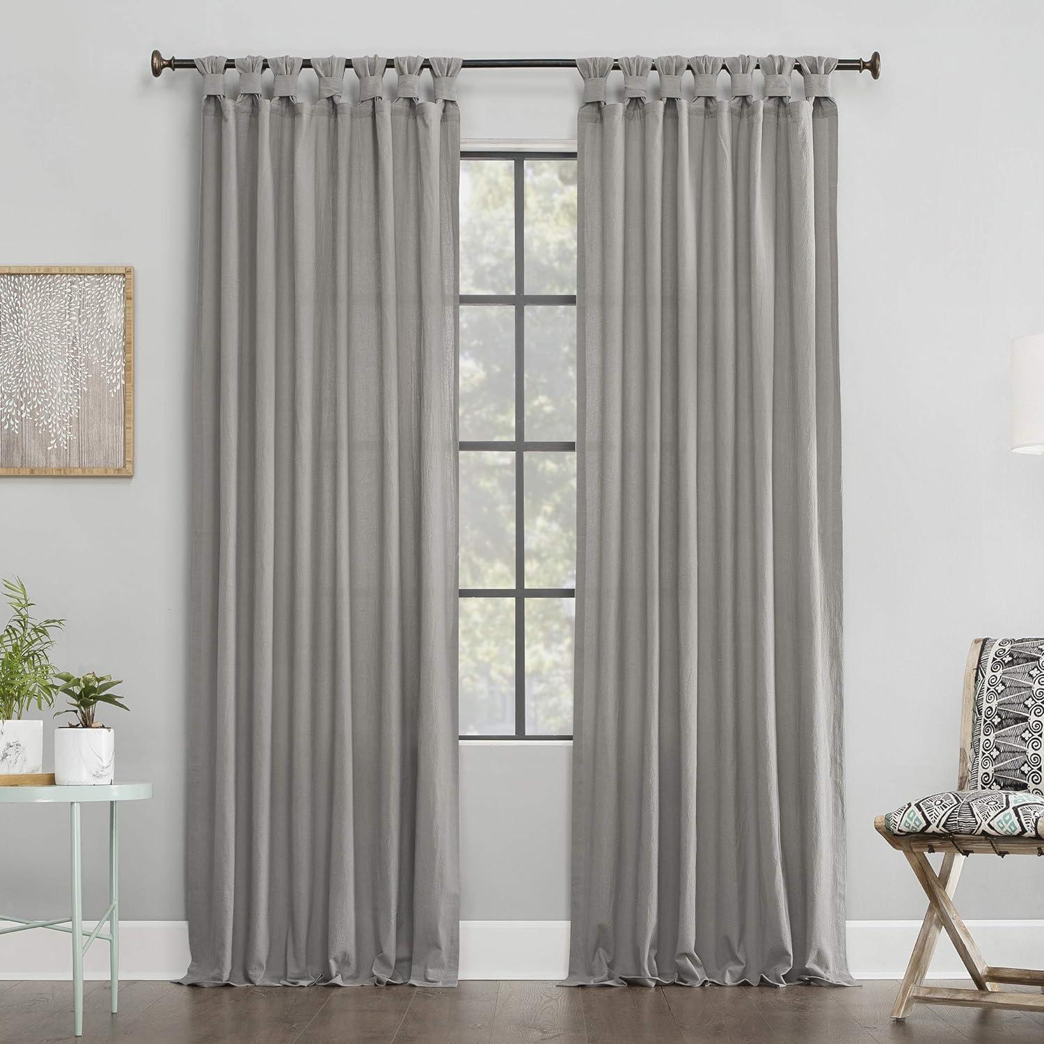 52"X84" Archaeo Light Filtering Outdoor Washed Cotton Twist Tab Curtain Panel Silver Gray