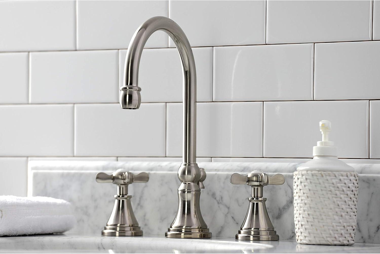 Kingston Brass Kingston Brass Essex Two-Handle 3-Hole Deck Mount Widespread Bathroom Faucet with Brass Pop-Up Drain KS2988BEX