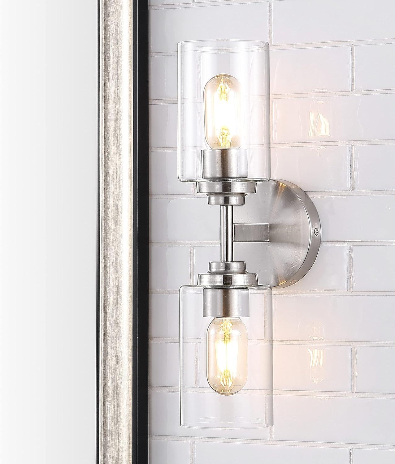 Nickel Cylinder 2-Light Industrial Vanity Sconce