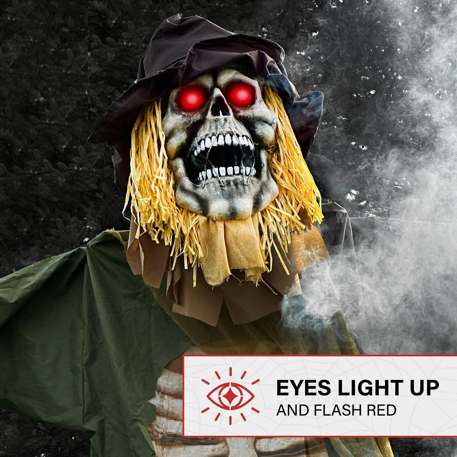 Haunted Hill Farm Haunted Hill Farm 15-ft. Animatronic Scarecrow for covered outdoor Halloween decoration