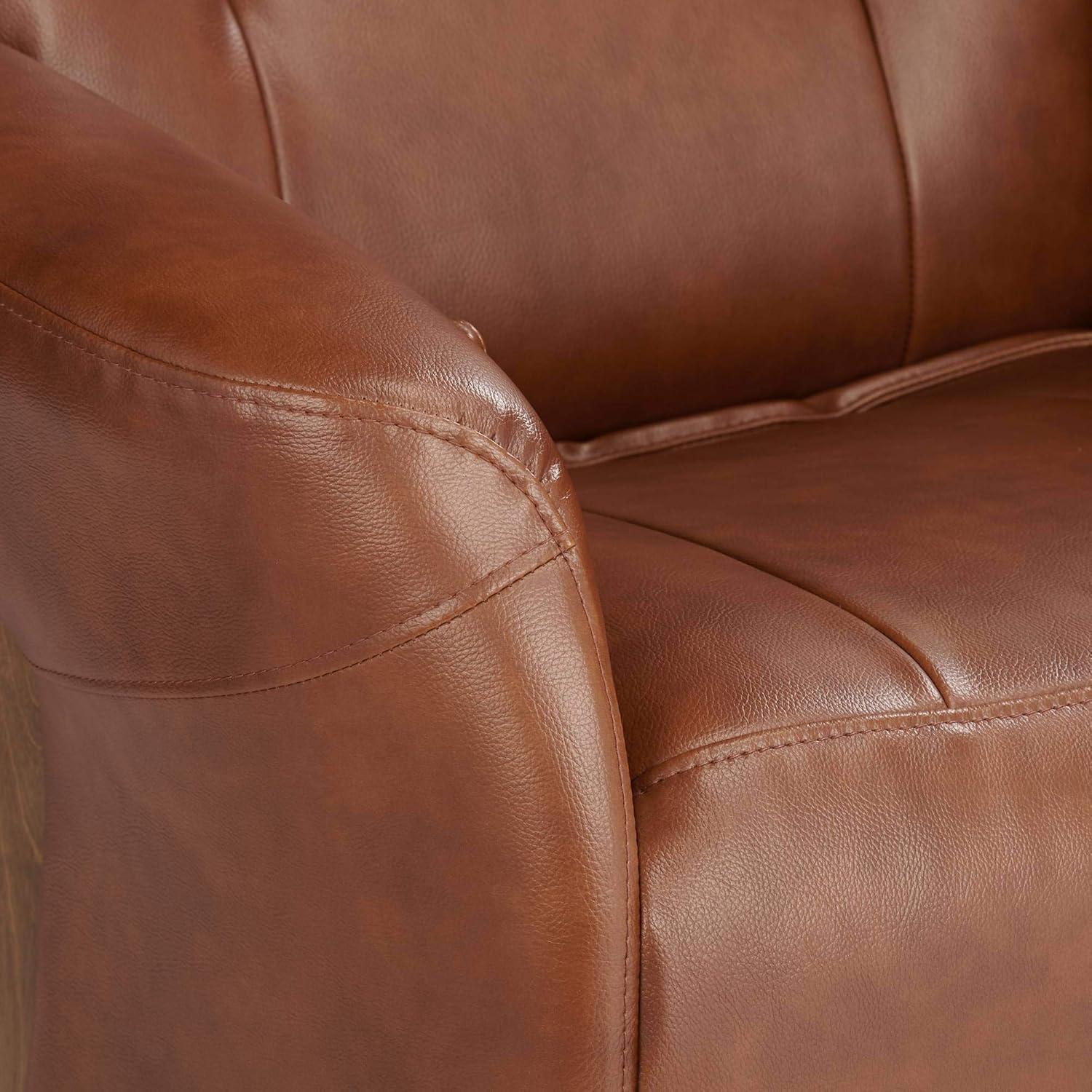 BenchMaster Brown Swivel Faux Leather Recliner Chair Modern Armchair Comfortable Manual Reclining Footrest Headrest for Bedroom