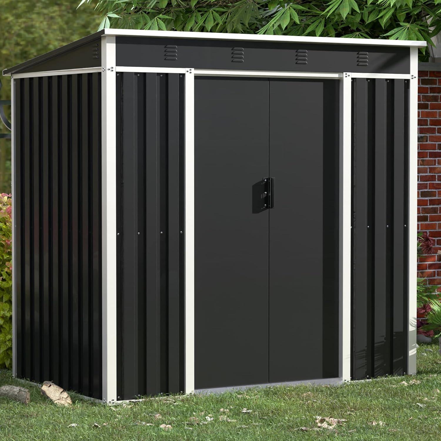 AOBABO Metal Outdoor Utility Tool Storage Shed with Roof Slope Design, Door and Lock for Backyards, Gardens, Patios and Lawns