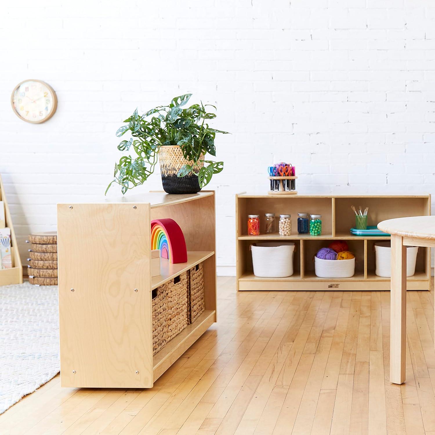 Natural Birch 5-Compartment Mobile Storage Cabinet with Casters