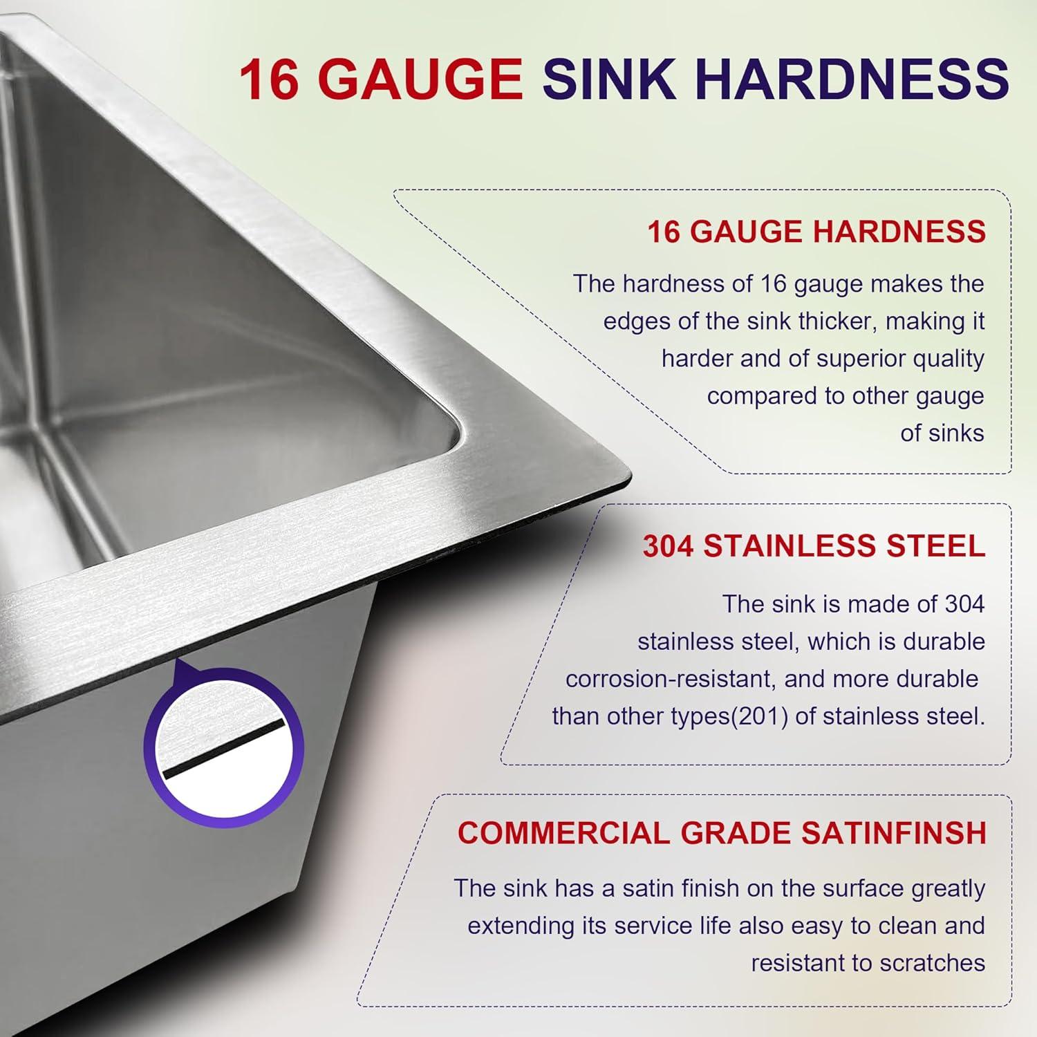Blenzia 30 Inch Undermount Kitchen Sink 16 Gauge Stainless Steel Single Bowl Handmade Sink 30" X 18" X 10"