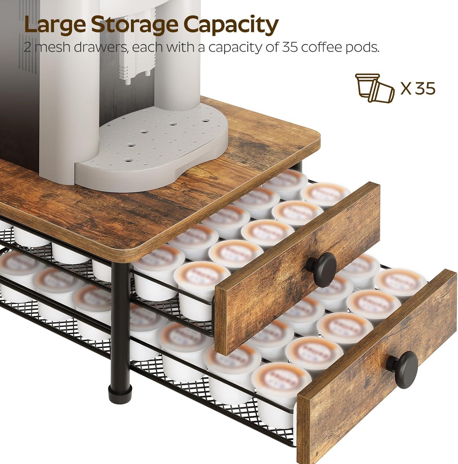 Coffee Pod Drawer Holder, 70 Capacity Coffee Capsule Storage Organizer, 2-Tier Coffee Pod Drawer for K Cup, for Home Kitchen, Greige KH28BG