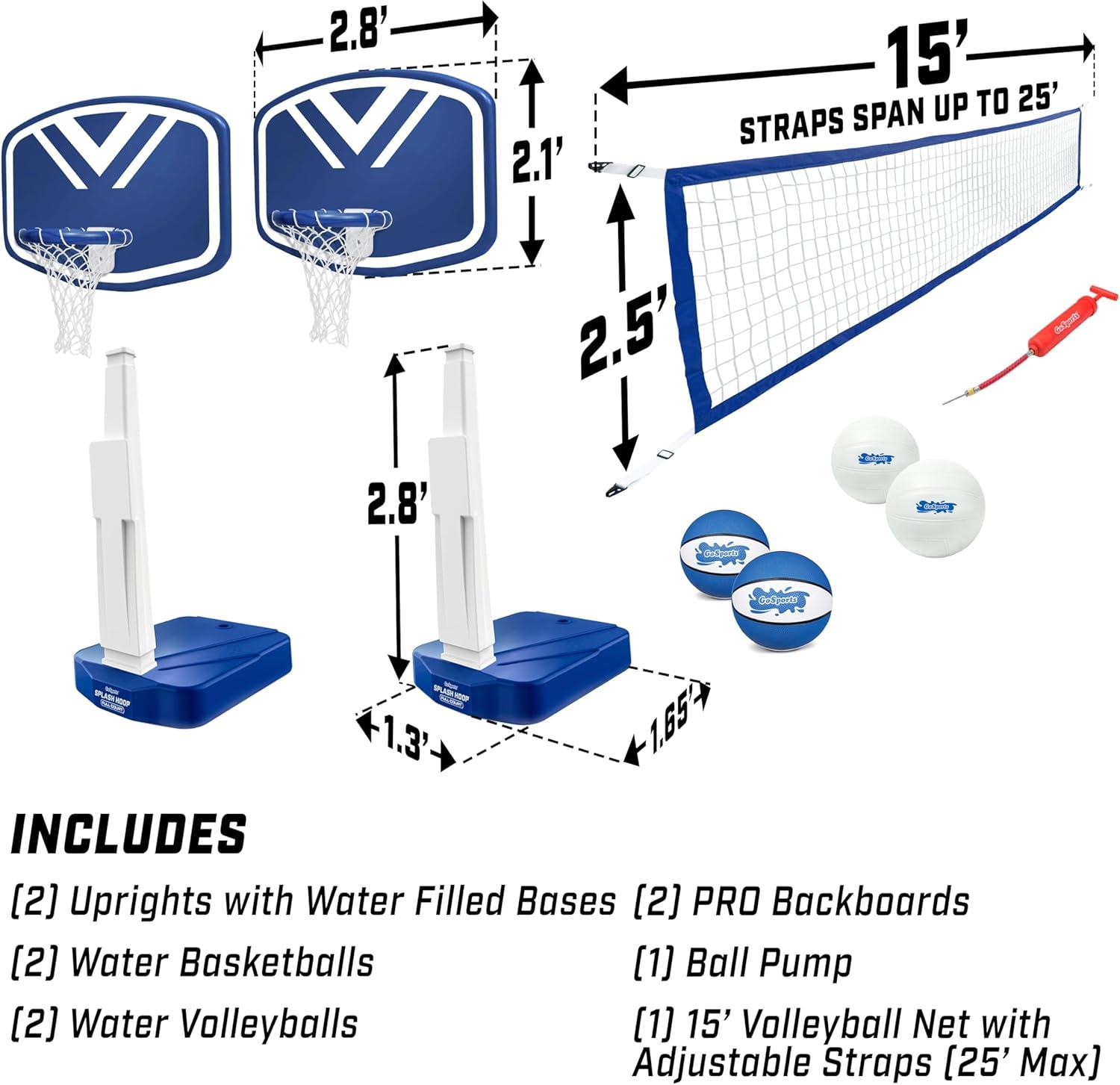 Gosports Splash Hoop 2-In1 Full Court Pool Basketball & Volleyball Game Set