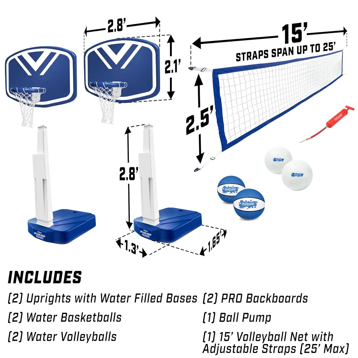 GoSports Gosports Splash Hoop 2-In1 Full Court Pool Basketball & Volleyball Game Set