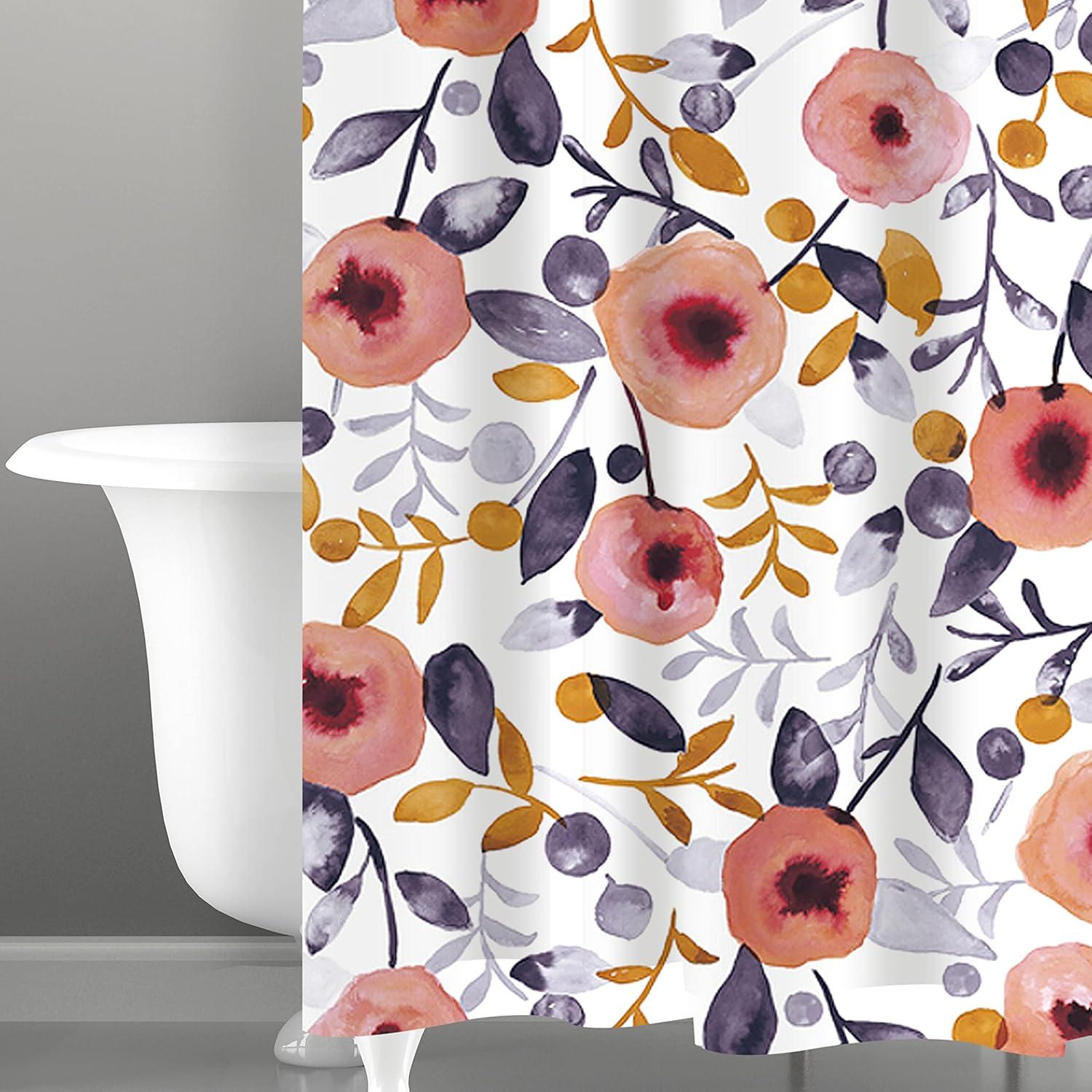 Pink Floral PEVA Shower Curtain with Rust Resistant Grommets