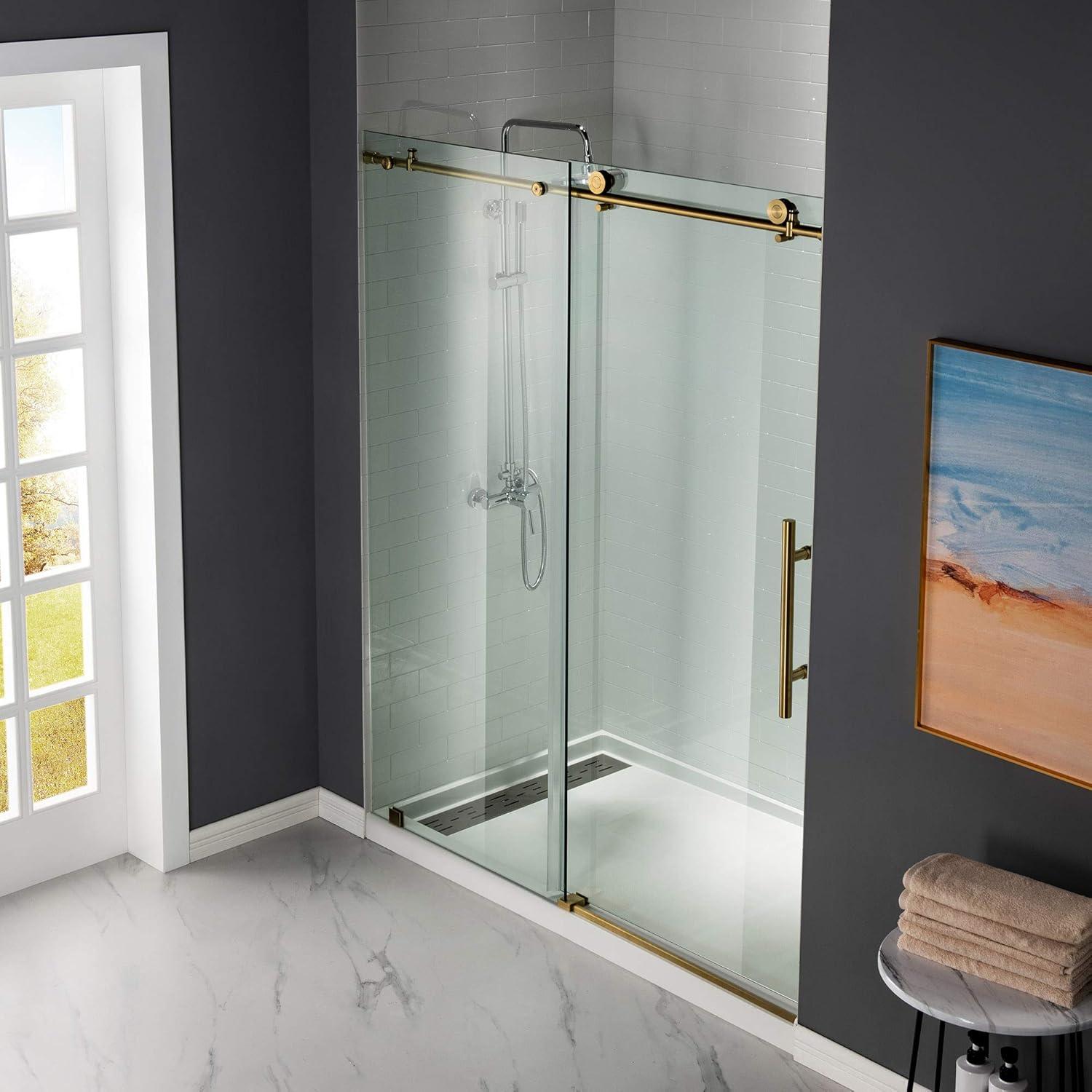 WoodBridge 56"-60" W x 76" H Single Sliding Frameless Shower Door | 3/8" (10mm) Thickened Upgrade Tempered Glass | Stainless Steel Hardware | Safe, Explosion-Resistant, Clear & Stylish, Sturdy & Durable MBSDC6076-BG