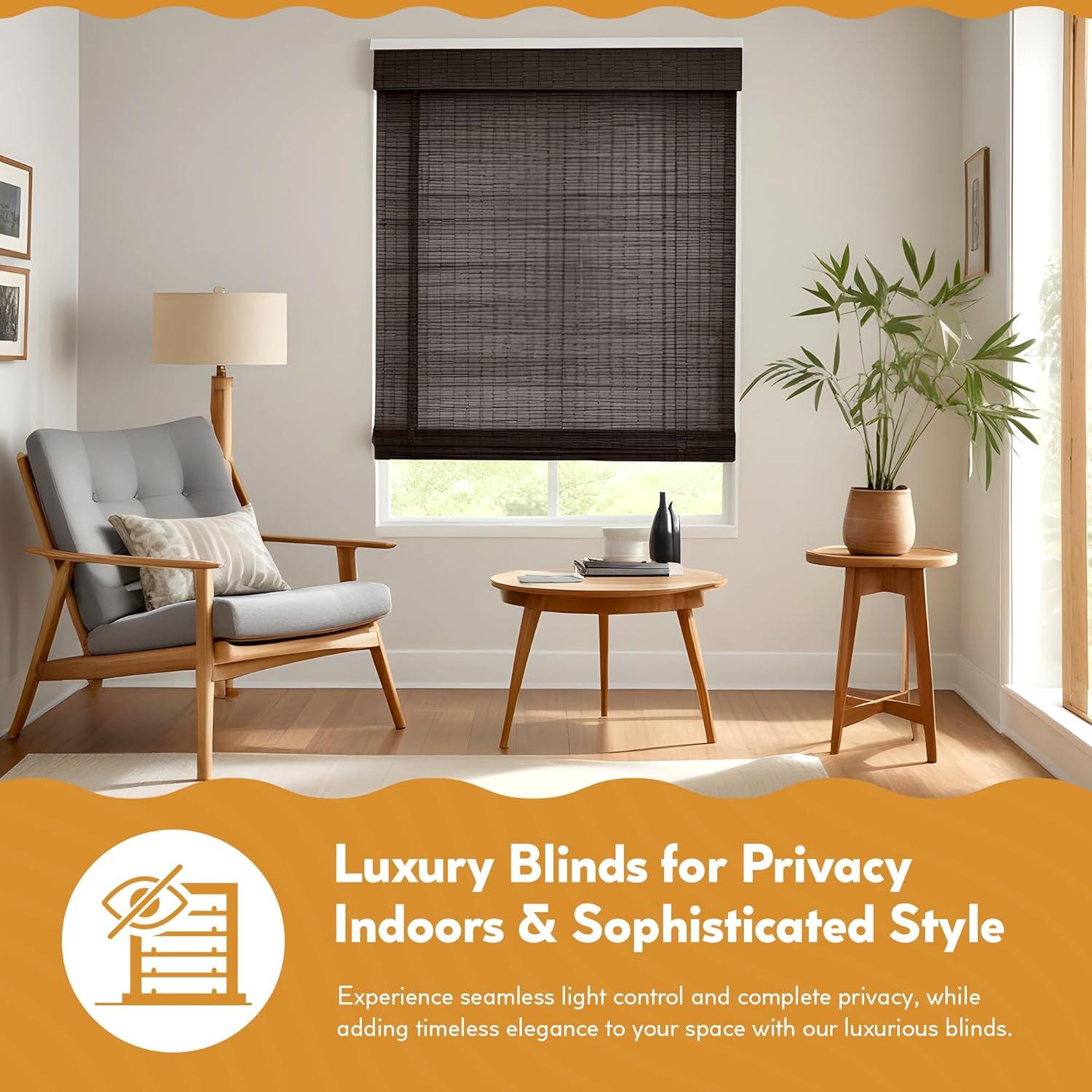 Espresso Bamboo Woven Blackout Cordless Roman Shade - 50" Width