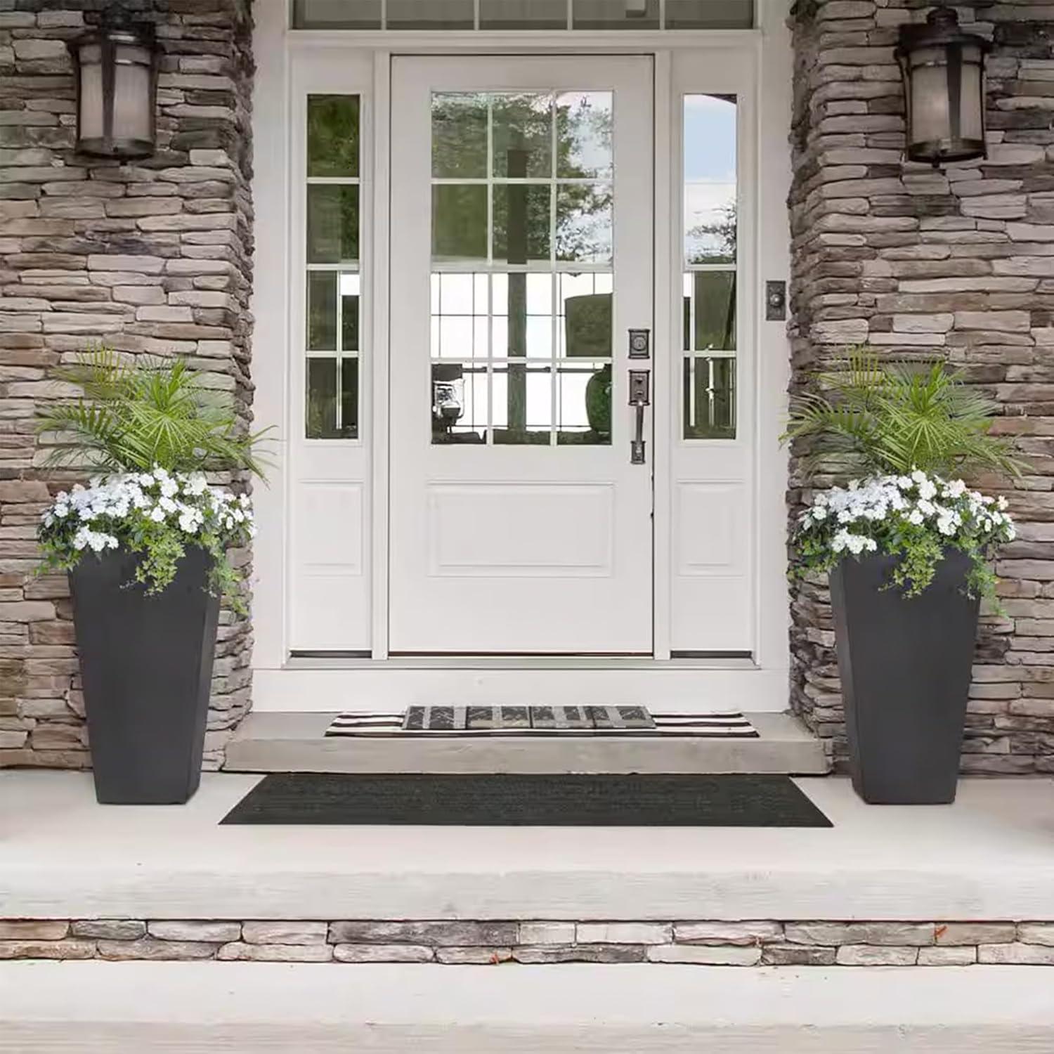 Tierra Verde 2pc Sonata Tall Square Indoor Outdoor Self-Watering Planter Pots Black 15"x28"