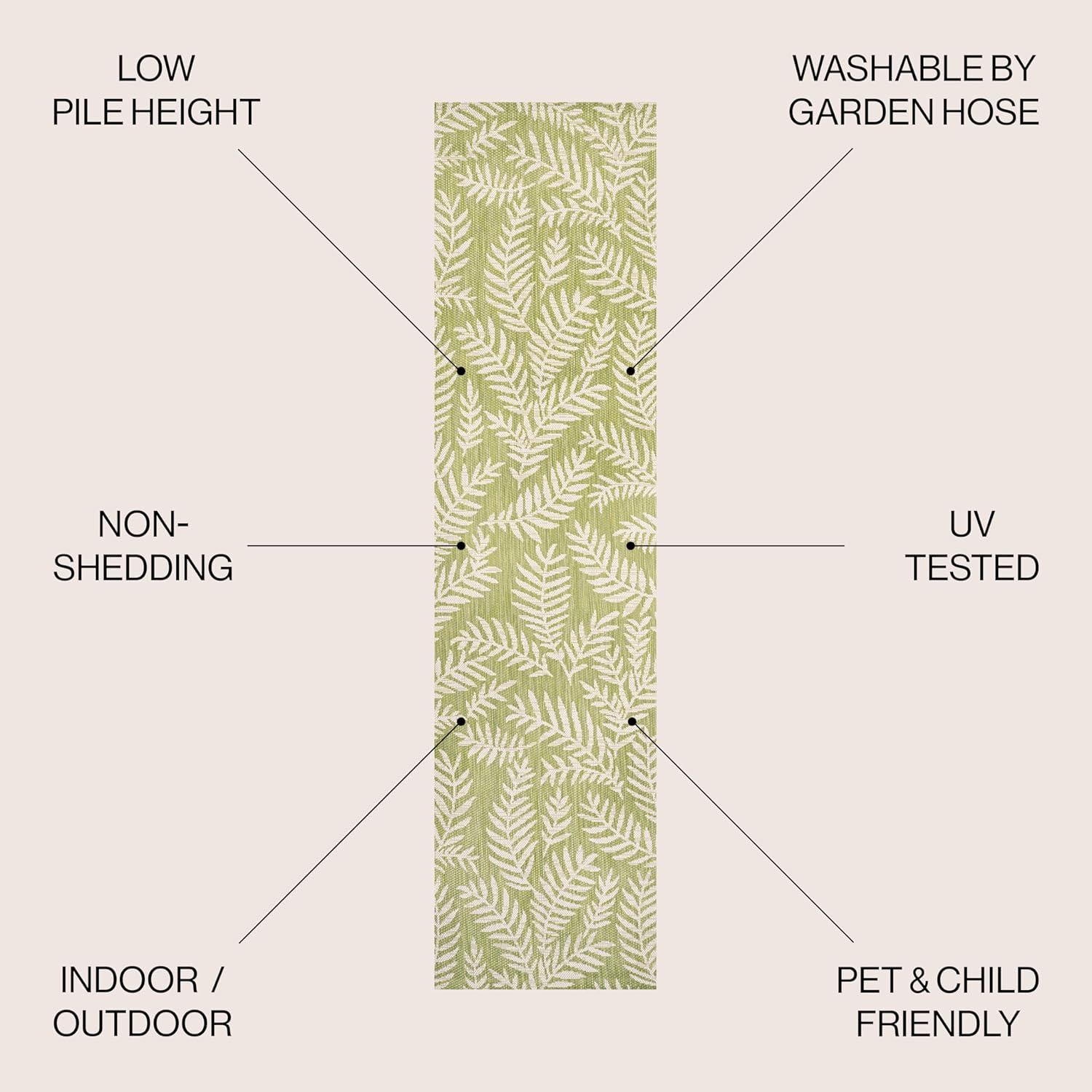 2' x 10' Nevis Palm Frond Indoor/Outdoor Runner Rug, Green/Cream - JONATHAN Y
