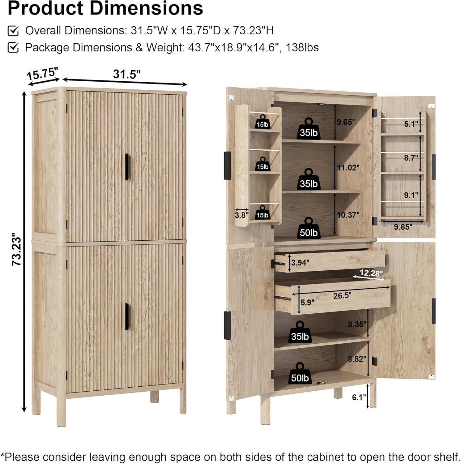 Latitude Run® HOMCOM 41" Modern Kitchen Pantry Freestanding Storage Cabinet With Double Doors Adjustable Shelves For Living Room - White